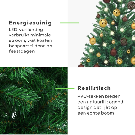 Cheqo® Kerstboom - Kunstkerstboom 180 cm - Met LED-Verlichting en Kerstballen - PVC Binnengebruik