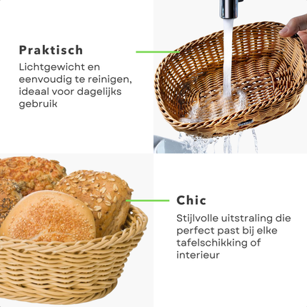 Cheqo® Ovale Broodmand - Broodmandje - Fruitmand - Waterbestendig - Mand - Mandje - Rieten Look