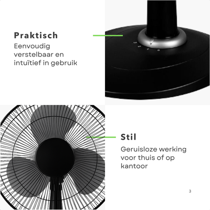 Cheqo® Tafelventilator - Ventilator - Tafel Ventilator - Bureau Ventilator - Fan - Airco Alternatief - Oscillerend - Verstelbare Snelheid - Compact Design - Zwart