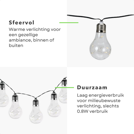 Cheqo® Decoratieve Tuinverlichting - Lichtsnoer - Lichtslinger - 450cm Warm Wit Snoerverlichting met 10x5 LED Lampen - Geschikt voor Buiten - IP44 Adapter - Feestverlichting voor Buiten