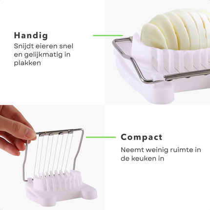 Cheqo® Eiersnijder RVS - Ei Snijder - Eisnijder - Perfect voor Plakken - 8x10x3 cm - Wit Keukenhulp