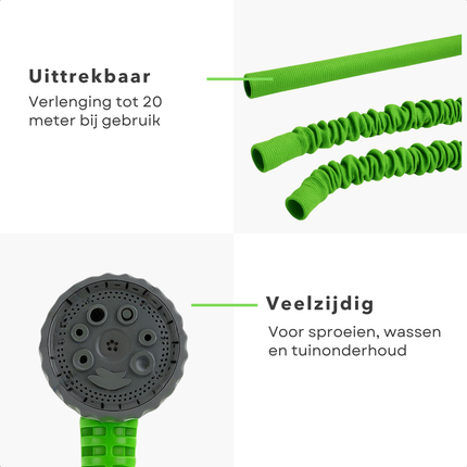 Cheqo® Flexibele Tuinslang Set - Uitrekbare Tuinslang - Tuinsproeier - Waterslang - Flexibele Tuinslang - Uittrekbaar - 10-20M Uitrekbaar - Inclusief Sproeikop - Kunststof