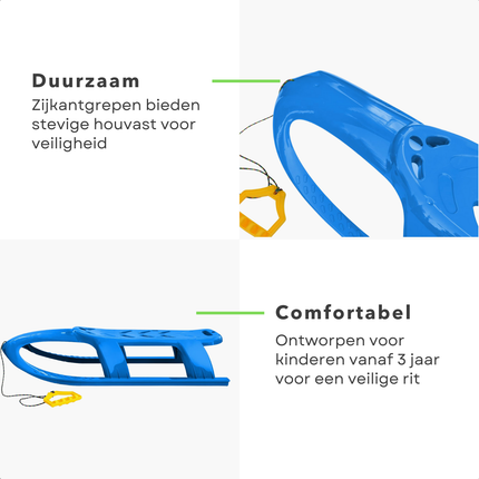 Cheqo® Kunststof Slee voor Kinderen - Rodelen - Blauwe Slee Met Touw - Metalen Geleiders
