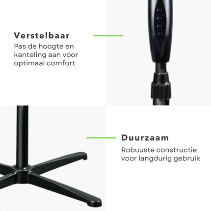Cheqo® Ventilator - Statief Ventilator - Airco Alternatief - Fan - Statiefventilator 40cm - Zwart 45W - Verstelbaar voor Koelcomfort - 230V