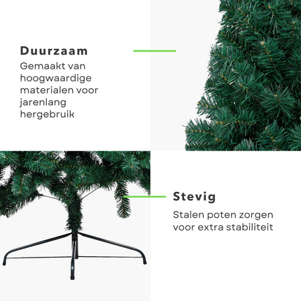 Cheqo® Kerstboom - Kunstkerstboom 150 cm - Halve Boom met LED Verlichting - Inclusief Kerstballen - PVC Groen