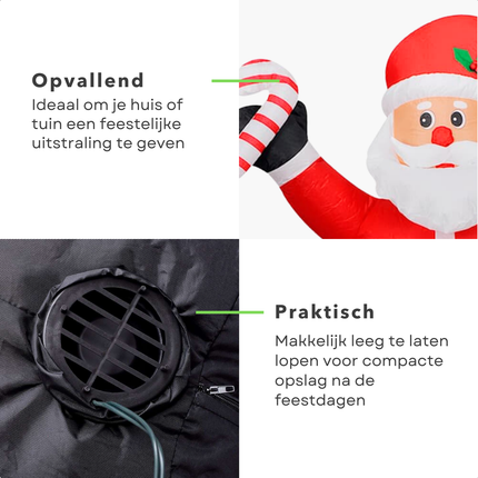 Cheqo® Opblaasbare Kerstman - Kerstman Opblaasbaar - Kerstversiering - 120 cm - LED Verlichting - Tuin Decoratie - Polyester