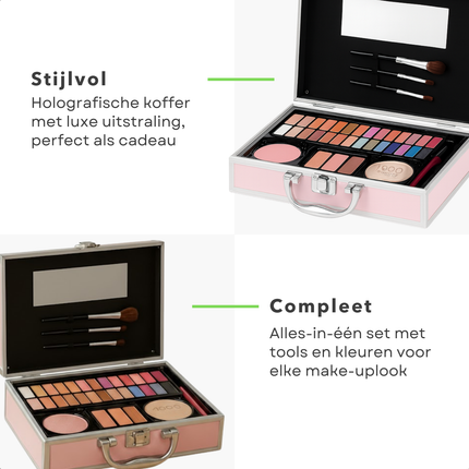 Cheqo® Make-Up Koffer voor Meisjes - Make-Up Koffer Met Spiegel - Makeup Kinderen - Holografisch Design - Complete Make-Up Set - Beauty Koffer - Draagbare Make-Up Koffer - Reis Make-Up Koffer - Make-Up Koffer
