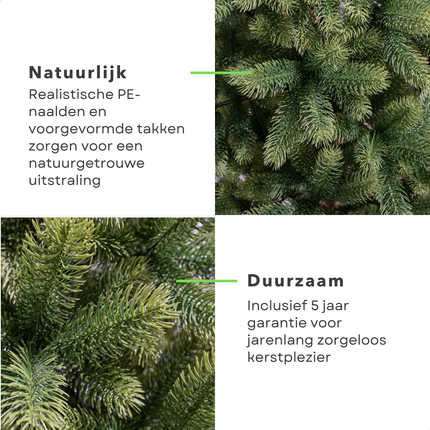 Cheqo® Kunstkerstboom - Groene Kerstboom - PE Naalden - Luxe Uitstraling - Realistische Naalden - Scharnierconstructie - Snel Op Te Zetten - Kerstboom 210 CM - Voorgevormde Takken - Kerstdecoratie - Duurzame Kerstboom - 1448 Takken