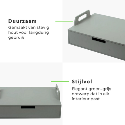 Cheqo® Houten Laptoptafel - Bedtafel - Ontbijt op Bed - Schootkussen - Bedtafel - Laptopverhoger - Verstelbaar - Groen/Grijs