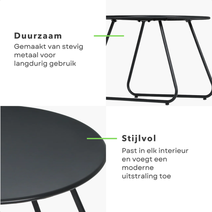 Cheqo® Moderne Bijzettafels - Bijzettafel Set van 2 - Bedtafeltje - Nachtkastje - Bijzettafel Bank - Zwart Metaal - Voor Woonkamer - Gepoedercoat
