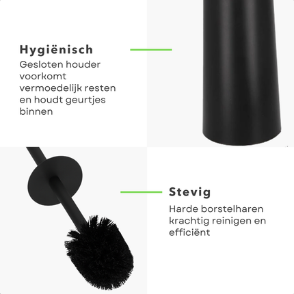 Cheqo® Toiletborstel Met Houder - Mat Zwart Toiletborstel - Modern Design WC Borstel - Gesloten Model Toiletborstel - Stevige Borstelharen - Geschikt Voor Toilet - Geschikt Voor Badkamer - Kunststof Toiletborstel - Toilet Borstel