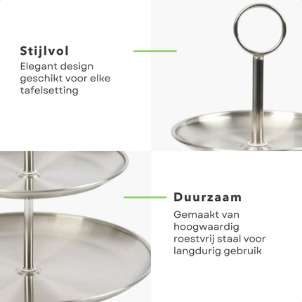 Cheqo® Etagere 3-Laags - RVS Serveerschaal - 34 cm Hoog - Ideaal voor High Tea - Serveer Schaal - Borrelplank