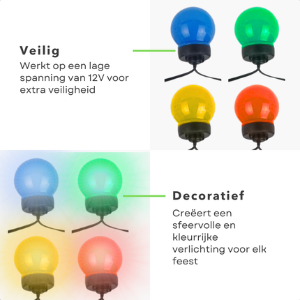 Cheqo® Gekleurde Lichtsnoer - Tuinverlichting - Feestlampjes - Lichtslinger voor Buiten Terras en Camping - 7.5M - Feestverlichting - Sfeerverlichting Buiten