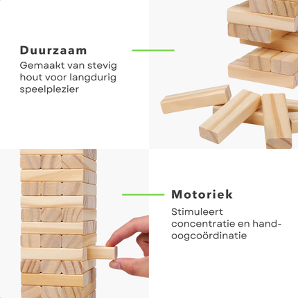 Cheqo® Stapeltoren Spel - Houten Stapeltoren - Stapeltoren - Toren Spel - Houten Toren Spel - Wiebeltoren Spel - Tuimeltoren Spel - Stapelspel - Houten Stapelspel - Reuzen Toren Spel - Reuzen Stapeltoren