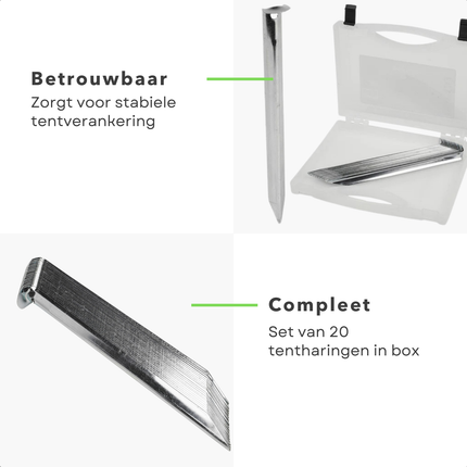 Cheqo® Tentharingen - Tentharingen Set - Tentharingen 20 Stuks - Grondpennen - Grondpennen Tent - Grondpennen Set - Tentpennen - Tentpennen Set - Tent Haringen - Grondharingen - Spijkerharingen