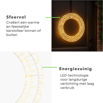 Cheqo® Verlichte Kerstkrans - LED Kerstkrans - Kerstkrans Met Verlichting - Warm Wit LED - Binnen En Buiten - Deurkrans Met LED - Kerstdecoratie - Sfeervol Licht - Energiezuinig - Timerfunctie - 480 LED-Lampjes - 38 Cm Diameter