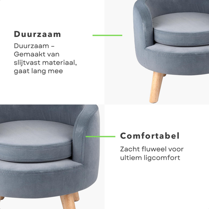 Cheqo® Fluwelen Hondenbank - Dierensofa - Hondenmand - Dierenmand - Huisdierenmand - Luxe Verhoogd Bed - Bank Voor Kleine Honden en Katten - Grijs