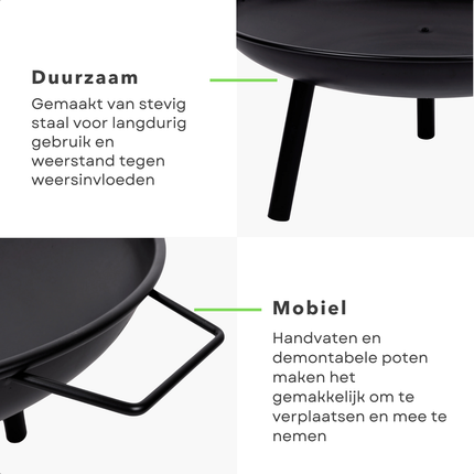 Cheqo® Vuurschaal Staal Ø60 cm - Vuurkorf - Tuinhaard - Sfeerhaard - Terrasverwarmer - Draagbare Terrasverwarming - Met Handvaten