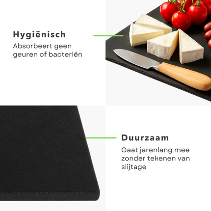 Cheqo® Granieten Snijplank - Graniet Snijplank Zwart - Duurzaam en Stijlvol - Luxe Kaasplank - Serveerplateau Steen