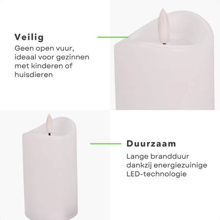 Cheqo® LED Kaarsen - LED Kaarsen Wit - Nep Kaarsen - Vlamloze Kaarsen - Elektrische Kaarsen - LED Stompkaarsen - Kaarsen met Timer - LED Kaarsen met Timer - LED Kaarsen Set - LED Kaarsen 3 Stuks