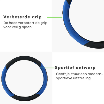 Cheqo® Stuurhoes Vrachtwagen PU Leder Blauw/Zwart 44-46cm - Verbeterde grip en stijlvolle bescherming voor je truckstuur Auto & Fiets