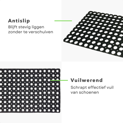 Cheqo® Rubberen Deurmat - Deurmat Rubber - Deurmat Buiten - Buitendeurmat - Deurmat Binnen - Deurmat Binnen en Buiten - Schraapmat - Deurmat Antislip - Waterbestendige Deurmat - Rubber Ringmat - Deurmat Zwart