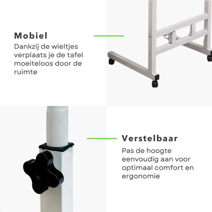 Cheqo® Cheqo® Verrijdbare Laptoptafel - Verrijdbaar Bureau - Computertafel - Laptop Standaard - Verstelbare Bedtafel - Banktafel - Bijzettafel - Laptop Tafel - Praktich