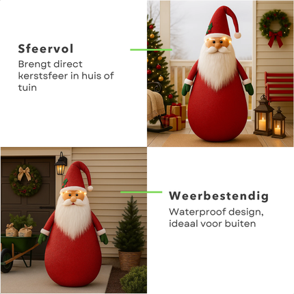 Cheqo® Kerstman XXL - LED Verlichting - 120 Cm Hoogte - Geschikt Voor Buiten - Warm-Witte LED Lampjes - Met Timer - Kerstdecoratie Buiten - Waterproof Kerstman - Batterij Aangedreven - Ruimtebesparend Opbergen - 10 LED Lampjes