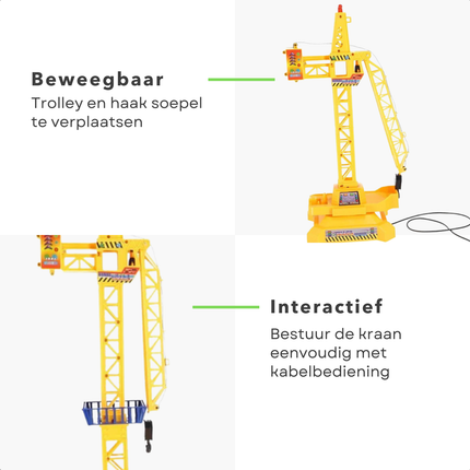 Cheqo® Speelgoed Kraan - Hijskraan Speelgoed - Bouwkraan Speelgoed - Kraan Speelgoed met Kabelbesturing - Bestuurbare Speelgoed Kraan - Speelgoed Kraan Kinderen - Speelgoed Kraan Vanaf 3 Jaar - Gele Speelgoed Kraan