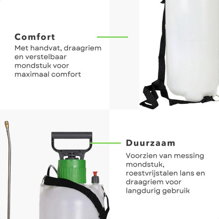 Cheqo® Hogedruk Plantensproeier met Pomp - 8 Liter - Verstelbaar Mondstuk - Draagriem - Drukspuit - Plantenspuit - Verstuiver - Druksproeier - Sproeilans - Vergrendelbare Trekker - Draagriem - Tuin Besproeien - Onkruid Verdelgen drukspuiten