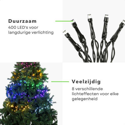 Cheqo® Clusterverlichting Multicolor - Kerstboomverlichting - Kerstlampjes - Kerstverlichting - 8M - 400 LED - Waterdicht voor Binnen en Buiten