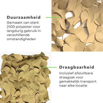 Cheqo® Schaduwdoek Camouflage - Camouflagenet - Camouflage Net - Buitennet - Driehoek 360x360x360cm - Olijfgroen - 210D Polyester - 3x 3.50m Touw - Met Afsluitbare Draagzak