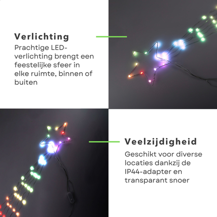 Cheqo® Verlichte Kerstster - Kerst Ster - Lichtgevende Ster - Kerstverlichting - Kerstboomverlichting - Lichtsnoer - Kerstlampjes - Kerstlichtjes - 165 cm RGB LED - Voor Binnen en Buiten - Met Afstandsbediening