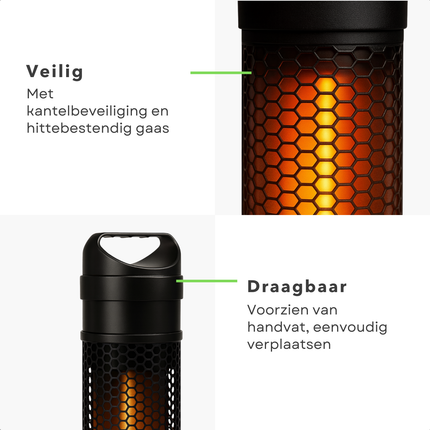 Cheqo® Infrarood Terrasverwarmer - Elektrische Heater - Infrarood Verwarming - Staande Heater - IP44 Spatwaterdicht - Binnen En Buiten Gebruik - Draagbare Verwarming - Kantelbeveiliging - Stof- En Waterbestendig - Hittebestendig Gaaswerk