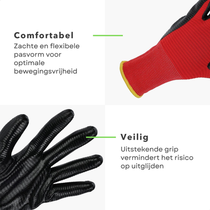 Cheqo® Werkhandschoenen 6 Paar - Bouw Handschoenen Set - Veiligheidshandschoenen Zwart Rood - Maat M L XL - Werk Handschoenen
