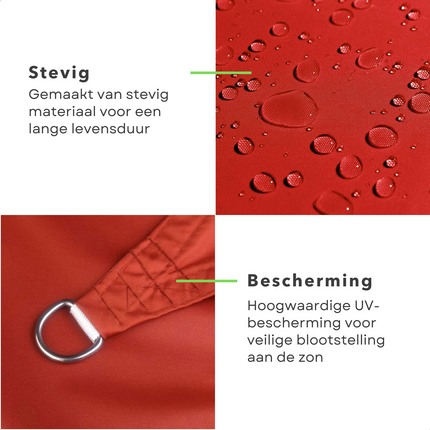 Cheqo® Schaduwdoek Driehoek - Terra Rood - Waterafstotend Polyester 100% - Met Touw - Verpakt in Afsluitbare Draagzak - 3x3x3m