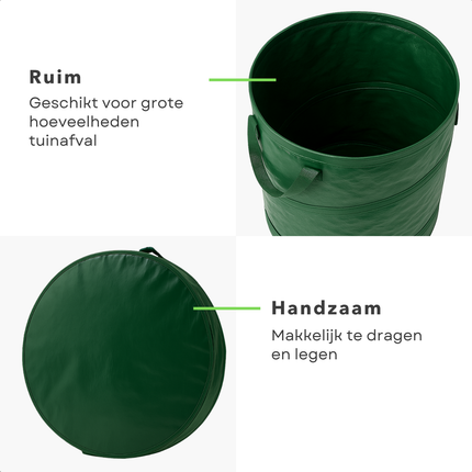 Cheqo® Opvouwbare XXL Tuinafvalzak -  Opvouwbare afvalzak - Afvalzakken - Prullenbak - Tuinzak - Wasmand - Tuinafval Zak - Bladzakken - Grote Zak met Hengsels - Duurzaam en Handig