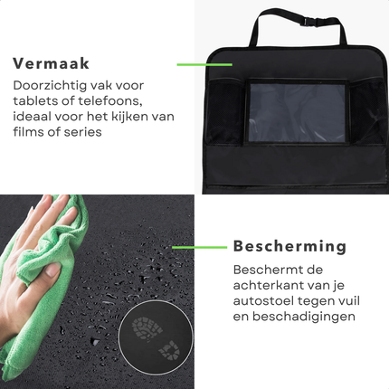 Cheqo® Autostoel Organizer met Tablethouder - Auto Stoel Beschermhoes - Auto Organizer voor Kinderen - Zwart - Verstelbare Opbergtas - 70x45 cm - Vlekbestendig