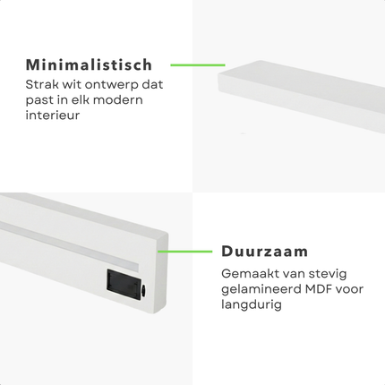 Cheqo® Wandplank met LED Verlichting - Wandplank met Verlichting - Wandplank LED - Wandplank Wit met LED - Witte Wandplank - Wandplank Wit - Wandrek met LED Verlichting - Wandrek met Verlichting - Wandrek Wit