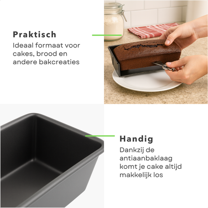 Cheqo® Cakevorm Zwart - Non-Stick Coating - Vaatwasserbestendig - Bakvorm - Rechthoekige Cakevorm - Ovenbestendig - Niet Magnetronbestendig - Keukenaccessoire - Bakgerei - Eenvoudig Schoon Te Maken - Hittebestendig