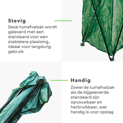 Cheqo® Herbruikbare Staande Tuinafvalzak Met Standaard - 170 Liter - Opvouwbaar - Grote Tuinafvalzak - 45 x 45 x 88 cm - Opvouwbaar - Tuinafvalzak opvouwbaar - Tuinzak - Tuinafval - Bladzakken - Groenafval zak - Waterafstotend - Voor Tuinonderhoud tuinafvalzakken