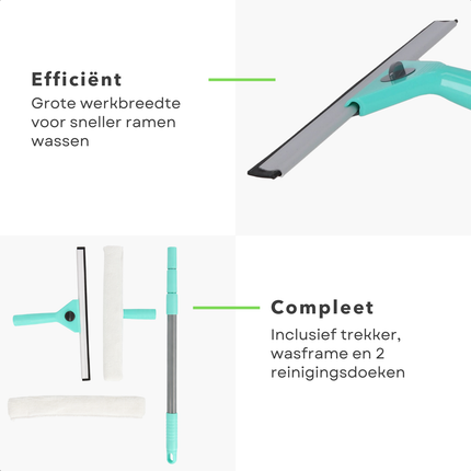 Cheqo® Raamwisser Set - Ramenwas Set - Glazenwasser Set - Raamreinigingsset - Raamwisser met Telescoopsteel - Telescoop Raamwisser - Raamtrekker Set - Raamtrekker met Telescoopsteel - Inwasser Set