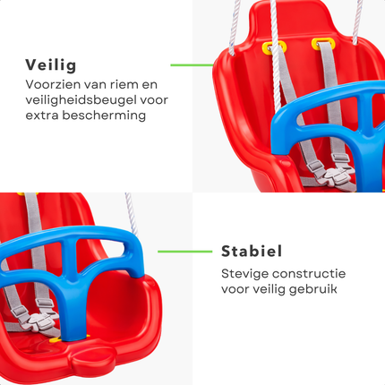 Cheqo® Schommelstoel Kinderen - Schommelstoel Baby - Schommelstoel Vanaf 12 Maanden - Schommelstoel Met Riem - Schommelstoel Met Veiligheidsbeugel - Schommelstoel Rood Blauw