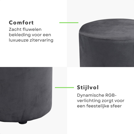 Cheqo® Poef Fluweel Grijs - Poefje - Bijzettafel - Voetenbankje - Stijlvolle Zitmeubel - Compact Design - Modern Interieur