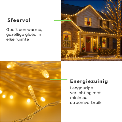 Cheqo® LED Verlichting - 40 LED Lampjes - Warm Wit - Lichtfuncties - Timer Functie - Kerstboomverlichting Transparant Snoer - Binnen En Buiten - IP44 Adapter - Kerstverlichting - Lichtslinger - Sfeerverlichting - Kerstlampjes