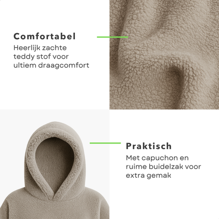 Cheqo® Teddy Hoodie Deken voor Vrouwen Grijs - Grijze Teddy Hoodie - Snuggle Hoodie - Cuddle Hoodie - Hoodie Blanket - Oodie Plaid - Deken - Oversized Hoodie - One Size