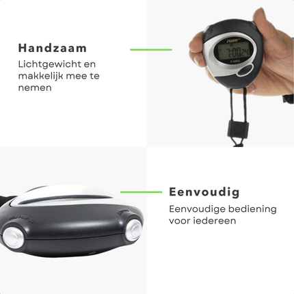 Cheqo® Digitale Stopwatch Sport - Timer - Handklok - Waterdicht - Handige Training - Compact Ontwerp - Inclusief Koord