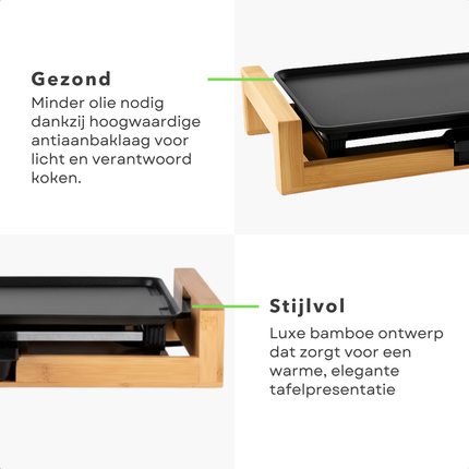 Cheqo® Teppanyaki Bakplaat - Grillplaat Grill - Elektrische Tafelgrill - Bamboe Hout - Bakplaat Kerst - Verstelbare Temperatuur - 2000W Vermogen - Tafelgrill Voor Gezin - Tepanyaki Plaat - Gourmet Grillplaat - Gourmetten Elektrisch