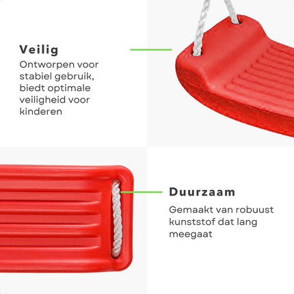 Cheqo® Kunststof Schommel Set - Schommel Plank - Schommelplankje - Schommelplank - Schommelzitje - Verstelbaar tot 180 cm - Rode Schommel voor Kinderen - Draagkracht 60 kg