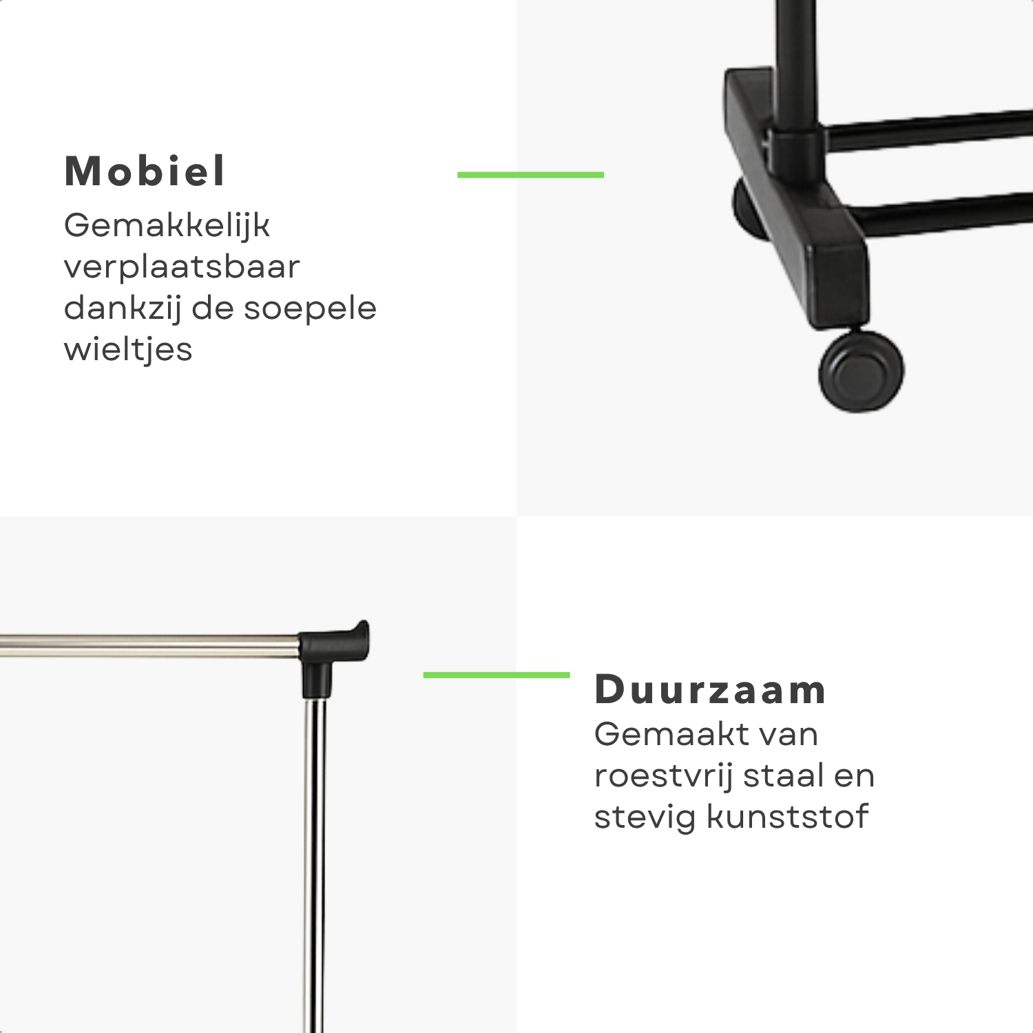 Verstelbaar Kledingrek op Wielen - Verrijdbaar Kleding Rek - Kl